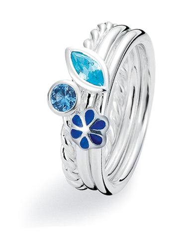 Sterling silver ring combination featuring blue cubic zirconias