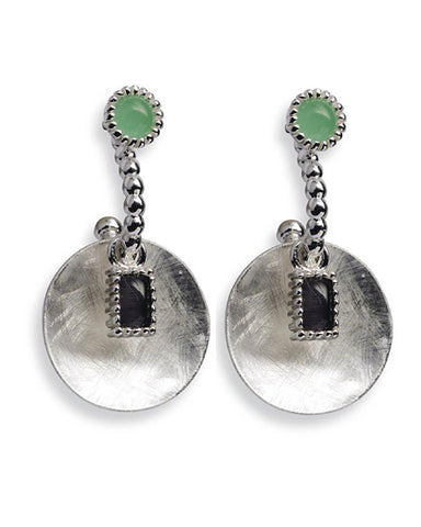 Earring combination 'HAZEL' from Spinning Jewelry, featuring hooks and hangers in sterling silver with synthetic jade and cat eye.