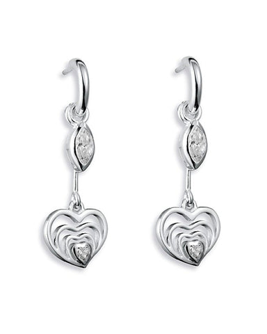 Earring combination 'OPEN YOUR HEART' from Spinning Jewelry, featuring hooks and hangers in sterling silver, with heart motif and cubic zirconias.